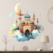 1PC Moon Wall Decals Vinyl Removable Dreamy Castle Colourful Cloud Wall Decals Wall Stickers Room Decor For Bedroom Living Room Classroom Office Decorations Wallpaper(15.35in*15.74in) Decoration Stickers, Wall Decal, Vinly Decal For Home Decorations, Spring Decoration Items Refresh Your Home, Festival Decoration Stickers E-I-D