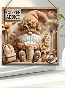 Charming Vintage Dwarf Cafe Logo - 7.9"X7.9" Square Wooden Wall Plaque, Suitable For Home, Garden And Living Room Decor - Perfect Gift For Friends,Home Decor ,Room Decor,Wall Decor Gifts Birthday Graduation Kitchen Decor - Multicolor - View 1