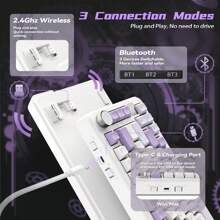 FREEWOLF X85 PRO 垫片 75% 机械游戏键盘，BT5.0/2.4Ghz 无线/Type-C 有线，CNC 旋钮和定制 TFT 屏幕，热插拔，RGB，4000mAH 电池 - 黑色 - 查看 5