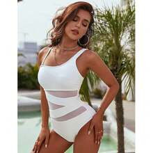 Maiôs Sexy Femininos De Uma Peça De Um Mmbro De Malha Emagrecedores - Branco - Visão 3