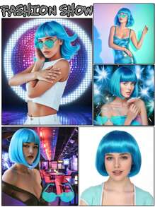 Perruque Bob aux couleurs pastel vibrantes, assortie avec des lunettes de soleil en forme de cœur colorées et sans cadre pour femmes. À porter au quotidien, pour la Saint-Patrick, Halloween, la Saint-Valentin ou des fêtes costumées. Cheveux courts et droits