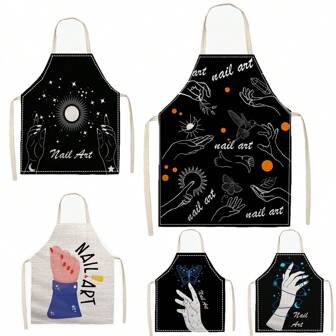 1pc INS Style Nail Polish Pattern Apron, Kitchen Garden Apron, Baking Cooking Apron