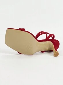 女士时尚高跟凉鞋，踝带细高跟鞋，露趾交叉带凉鞋 - 紅色 - 查看 6