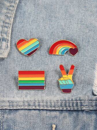 4pcs/1pc Fashion Rainbow Color Enamel Pins Heart And Geometric Brooch Metal Badges Customized For Bag Lapel Gifts For Friends Valentines,Mom,Mother,Mother's Day,Gift