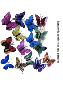 Set de 1/5/10/15 piezas Lámpara de mariposa 3D cambiable de color, de una o dos capas, decoración del hogar, decoración de pared y mesa para lugares románticos (los colores de las mariposas se envían al azar), decoración del hogar, decoración de habitación, decoración de pared