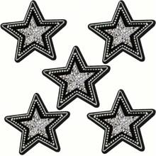 5 pezzi di stemmi ricamati con stelle glitterate bianche e nere, da applicare con ferro da stiro o cucire, decorativi per giacche, jeans, zaini, cappelli, progetti fai-da-te