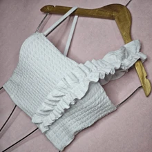 Bubble Fabric Crop Top With Ruffle Detail On The Strap - 白色 - 查看 1