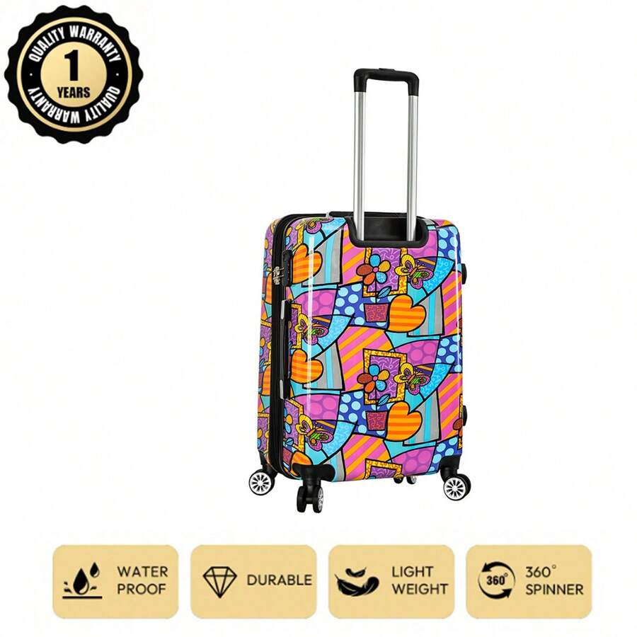 欧洲品牌，法国设计 20 英寸聚碳酸酯材质全印花旅行箱，可扩展大容量，静音轮，安全锁，多色可选，防水耐用，1 年保修，旅行必备品，节日必备品，优雅装饰，时尚基础款，轻便舒适，适合家庭旅行，特别礼物，顶级单品，春夏鲜艳色彩对比，男女通用，适合廉价航空随身携带 - B - 查看 1