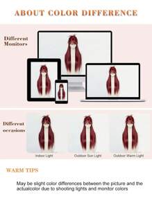 红色长直假发，26 英寸合成纤维长直发，刘海为勃艮第棕色，由纤维制成，适合日常使用，自然逼真的假发。