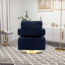 30.7"W Swivel Accent Open Back Chair Modern Comfy Sofa Chair With Gold Stainless Steel Base For Nursery Bedroom Living Room Hotel Office, Club Chair Leisure Arm Chair For Lounge (Navy Chenille),Youngth