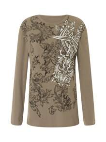 Women Vintage Tops Gothic Long Sleeve Round Neck Cross Print Graphic Tees Shirt Loose Pullover T-Shirts Retro Streetwear Grunge Sweatshirts Harajuku Y2k Clothes Tops - 卡其色 - 查看 3