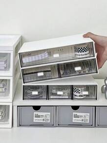 1pc Luxury Ins Style Desktop Storage Box, Office/Desk Organizer Drawer, Transparent Stacking Compartment Box