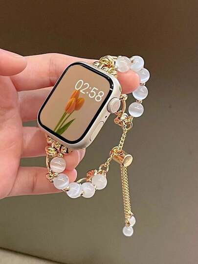1 st. armband med kattögon och sten för kvinnor, metallband, kompatibelt med 38/40/41/44/45/49/42/46 mm serie 11/SE3/Ultra3/Ultra/SE/SE2/10/9/8/7/6/5/4/3/2/1
