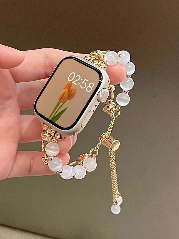 1 Stück Frauen Katzenaugen Stein Metallarmband kompatibel mit Apple Watch 38/40/41/42/44/45/49/46mm, kompatibel mit Apple Watch Ultra 2/Ultra/SE/10/9/8/7/6/5/4/3/2/1