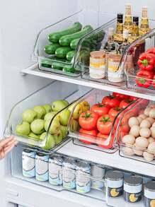4 piezas/2 piezas/1 pieza Cajas de almacenamiento para refrigerador, cajas de conservación de verduras y huevos de estilo cajón, cajas de almacenamiento transparentes de acrílico para jugos y bebidas, cajas divisoras de gran capacidad para refrigerador, estantes de almacenamiento de cocina reutilizables - transparente - Ver 9