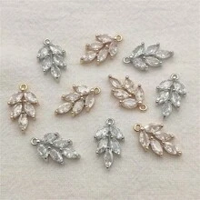 5pcs Copper Zirconia Stone Leaf Pendant Charms, DIY Necklace Earring Tassel Jewelry Accessories