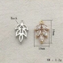 5pcs Copper Zirconia Stone Leaf Pendant Charms, DIY Necklace Earring Tassel Jewelry Accessories