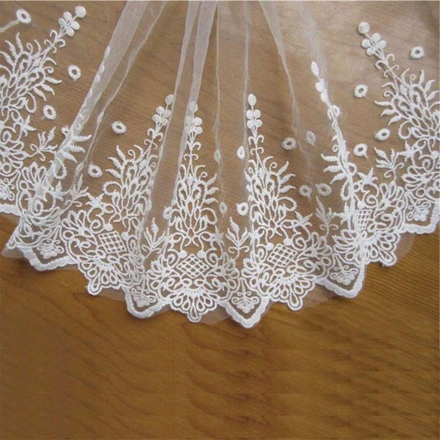 White Lace Trim Satin Ribbon Embroidered Fan-Shaped Lace, Suitable For Wedding Bridal Veil, Dress, Curtain Accessories - Multicolor - View 1
