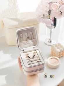 1 pieza Caja de almacenamiento portátil de joyas, organizador de joyas de gran capacidad adecuado para viajes al aire libre, caja de varios niveles para aretes, pendientes, anillos, collares, caja de joyas antioxidante de alta gama - Multicolor - Ver 2