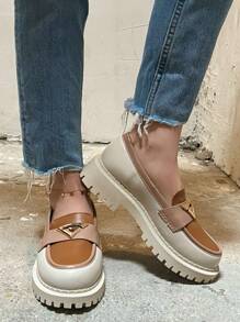 SERGIO TODZI Mocasines con suela gruesa y plataforma, zapatos de cuña Oxford para mujer, de punta redonda, slip-on, con hebilla metálica