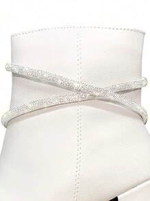 Women's Pointed Toe Luxury Boot With Rhinestone Straps Block Heel Comfortable Boot Ref. 20/131 - 白色 - 查看 3
