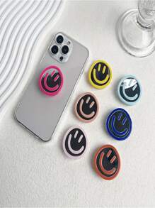 1 pieza Agarre de teléfono móvil, agarre y soporte plegable y expansible para teléfono móvil con cara sonriente, accesorio de teléfono móvil de unicolor simple compatible con iPhone, teléfonos Android, como regalo para cumpleaños, familia y amigos