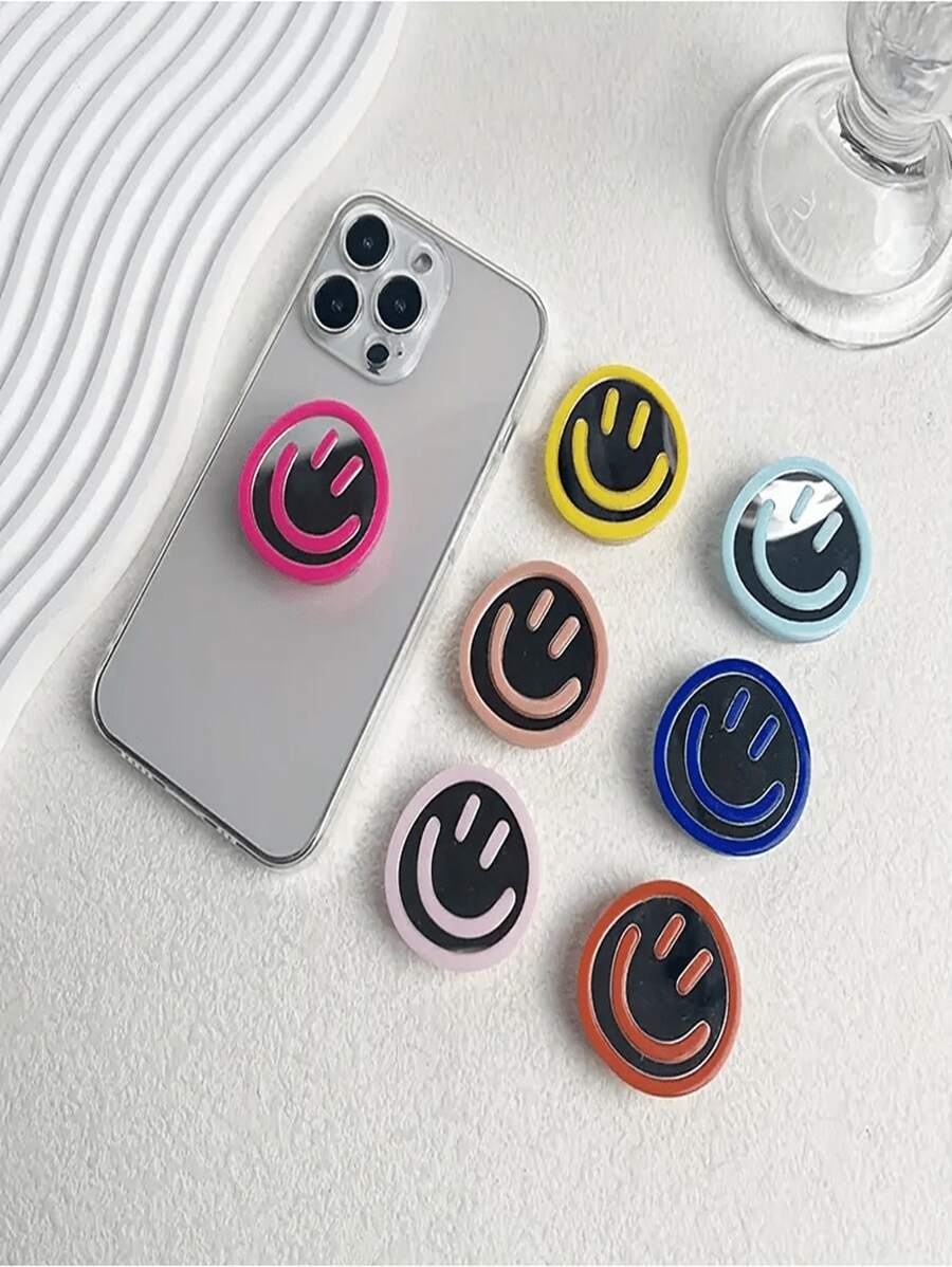 1 pieza Agarre de teléfono móvil, agarre y soporte plegable y expansible para teléfono móvil con cara sonriente, accesorio de teléfono móvil de unicolor simple compatible con iPhone, teléfonos Android, como regalo para cumpleaños, familia y amigos