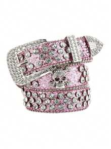 1pc Women's New Fashion Four Skull Rhinestone Decor Belt, Men's Punk Hip-Hop Leather Belt For Jeans Halloween - Skeleton - View 18