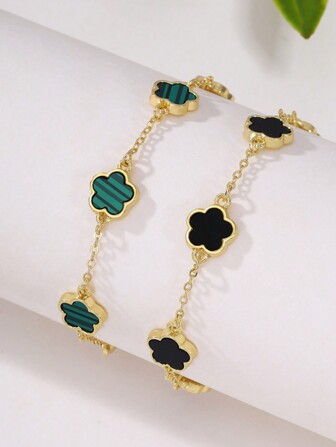 2pcs Minimalist 5-Petal Flower Design Copper Bracelet, Suitable For Women As Date, Graduation Gift, Daily Wear Valentines,Mom,Mother,Mother's Day,Gift