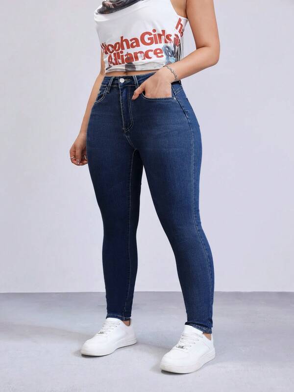 Pantalones de mezclilla casuales con bolsillo frontal y botones para mujer, para uso diario