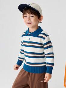 Balabala Kleine Jungen Und Mädchen gestreifter Polopullover, lockere Passform, Herbst/Winter-Outfit