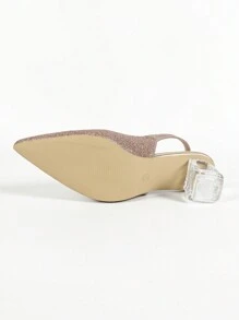 Women's Crystal Heel Pointed Toe Champagne High Heels