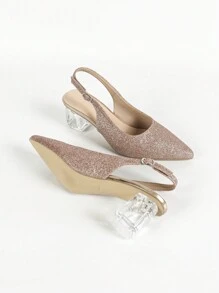 Women's Crystal Heel Pointed Toe Champagne High Heels