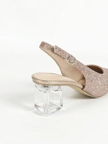 Women's Crystal Heel Pointed Toe Champagne High Heels
