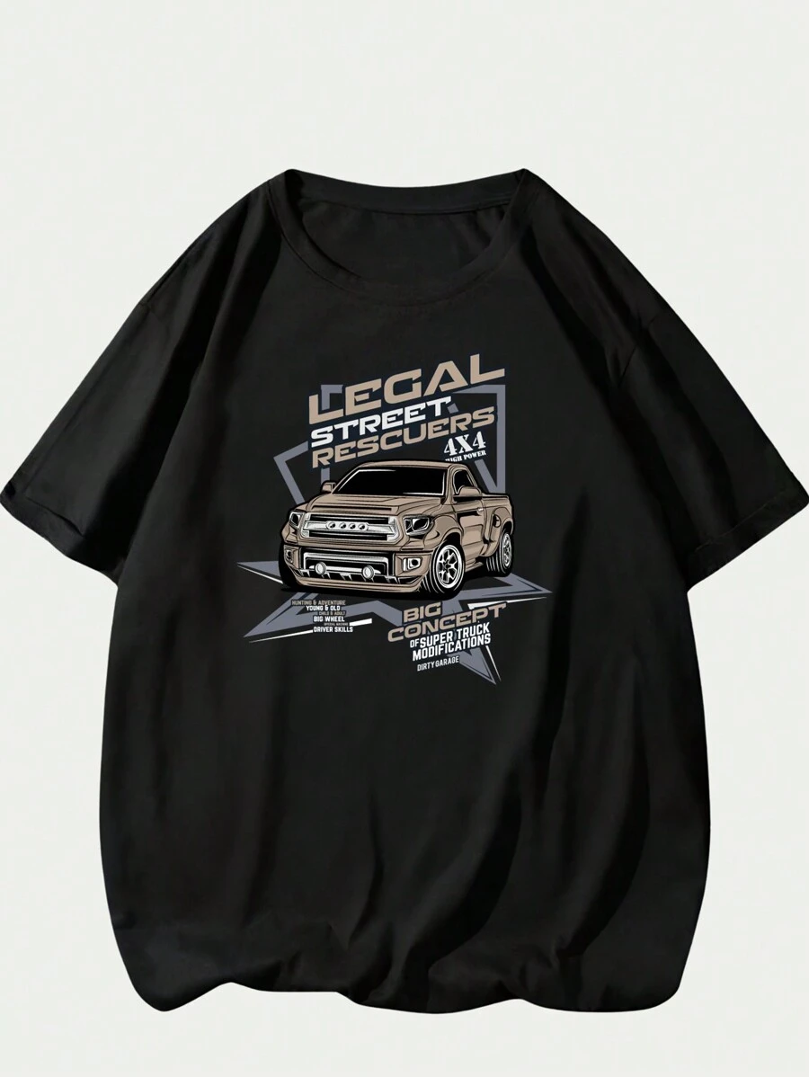 Cotton T-Shirt Retro Style Car Streetwear Men's Fashion Blouse Comfort Breathable T-Shirt - màu đen - Xem 1
