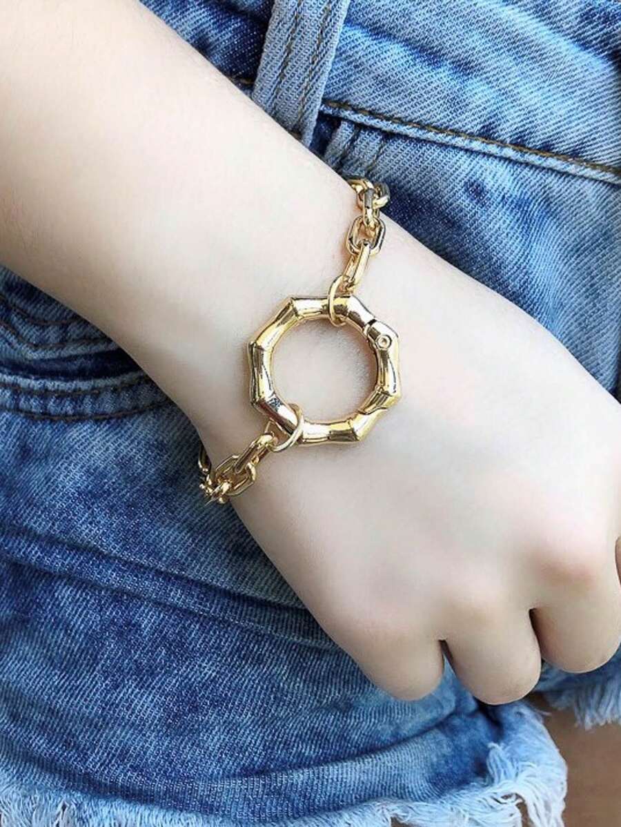 Link Bracelet With Hexagonal Clasp, Gold Or Silver Varnished - 金色 - 查看 1