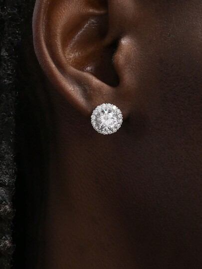 1pc Sparkling Round Cubic Zirconia Stud Earrings For Man Fine Jewelry Daily Wear Gifts