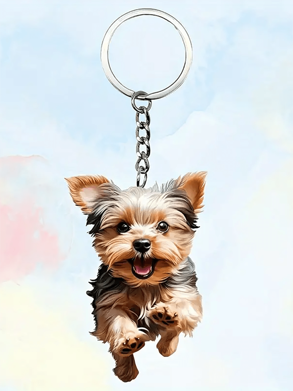 1 Stück süßer 2D Acryl Hund Schlüsselanhänger, geeignet für Taschen und Rucksäcke, perfektes Geschenk für Damen und Mädchen, personalisierter Hund Schlüsselanhänger für Thanksgiving, Weihnachten und Halloween Autozubehör Taschenanhänger Rucksack Schulbedarf