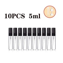 FIGHTYU 10/20 Stück 10ml/5ml Mini Parfümzerstäuber Flaschen mit schwarzem Deckel, inklusive 4 Zubehörteile: 2 Trichter & 2 Pipetten, geeignet zum Nachfüllen von Düften, tragbar und flugsicher