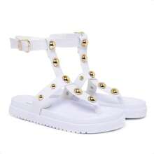 Sandália Feminina Falcucci Papete Gladiadora Flatform Tachas Piramides Confortável Amalf
