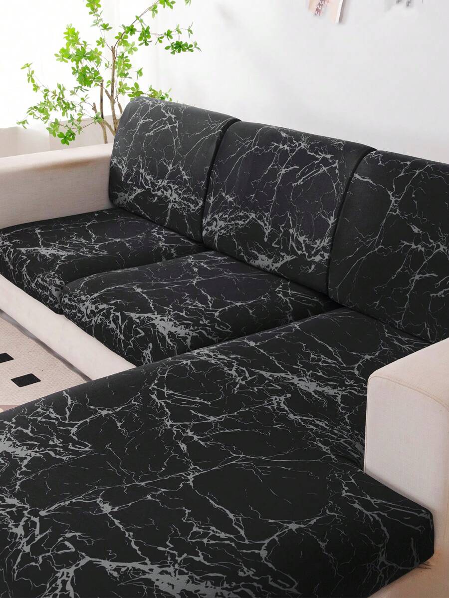 1 vỏ đệm ghế sofa co giãn in họa tiết, vỏ ghế sofa kết hợp hình chữ L, vỏ tựa lưng ghế sofa riêng biệt, vỏ bảo vệ đồ nội thất, vỏ đệm ghế sofa đàn hồi - màu đen - Xem 1