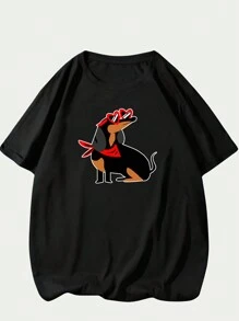 Men's T-Shirt Dachshund Dog Print Cool Streetwear Unisex Cotton Comfort Casual - màu đen - Xem 1