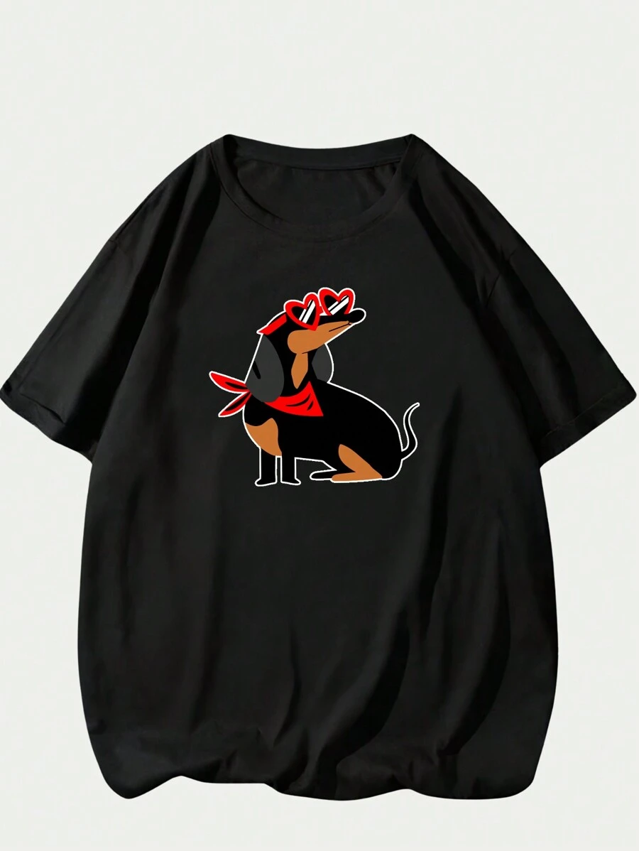 Men's T-Shirt Dachshund Dog Print Cool Streetwear Unisex Cotton Comfort Casual - màu đen - Xem 1