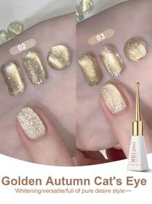 XEIJAYI 1瓶10毫升金色秋季猫眼凝胶指甲油，猫眼全息反光磁性闪粉凝胶指甲油，半永久性UV凝胶指甲油，适用于美甲沙龙 - 不含磁棒 - 彩色 - 查看 2