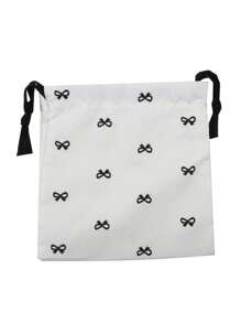 Pink/Blue/Black Bow Printed Storage Bag Drawstring Bag, Wedding And Festival Gift Packaging Bag, Candy Bag