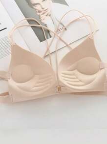 2 pezzi Set di reggiseni canottiera con chiusura anteriore, senza ferretto, con luce imbottitura e schiena incrociata, biancheria intima per le donne