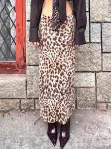 Falda Larga Strech Animal Print - Café integral - Ver 4