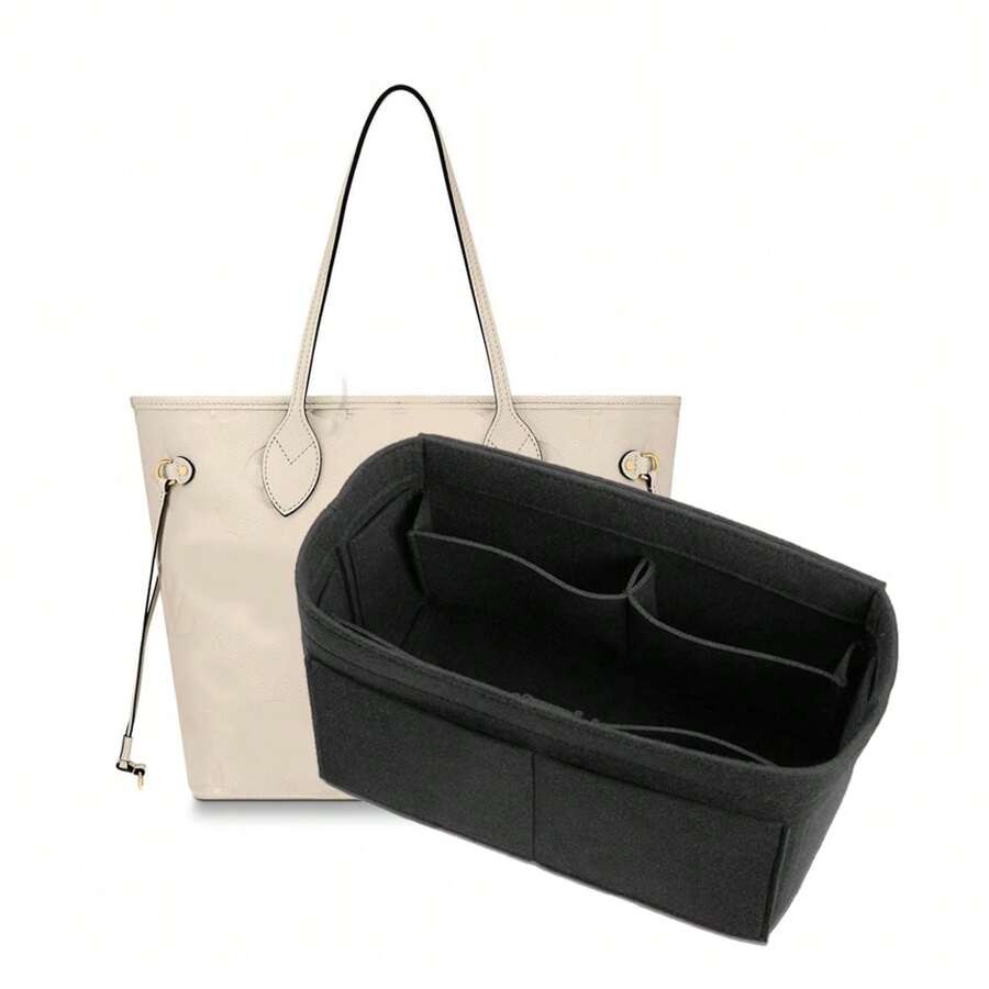 Felt Purse Insert Organizer Portable Cosmetic Bag Fit For Speedy Travel Essentials - Black - View 1