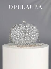 OpulAura 奢华女士闪亮水晶装饰迷你盒式手拿包，迷人水钻晚宴手提包适合正式活动、派对、婚礼 - 配有可拆卸链条、时尚派对包，非常适合派对、婚礼、舞会、晚宴/宴会、必备婚礼物品，与毕业礼服、舞会礼服、迷人水钻包完美搭配