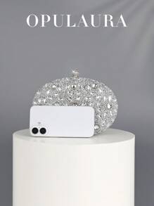 OpulAura 奢华女士闪亮水晶装饰迷你盒式手拿包，迷人水钻晚宴手提包适合正式活动、派对、婚礼 - 配有可拆卸链条、时尚派对包，非常适合派对、婚礼、舞会、晚宴/宴会、必备婚礼物品，与毕业礼服、舞会礼服、迷人水钻包完美搭配